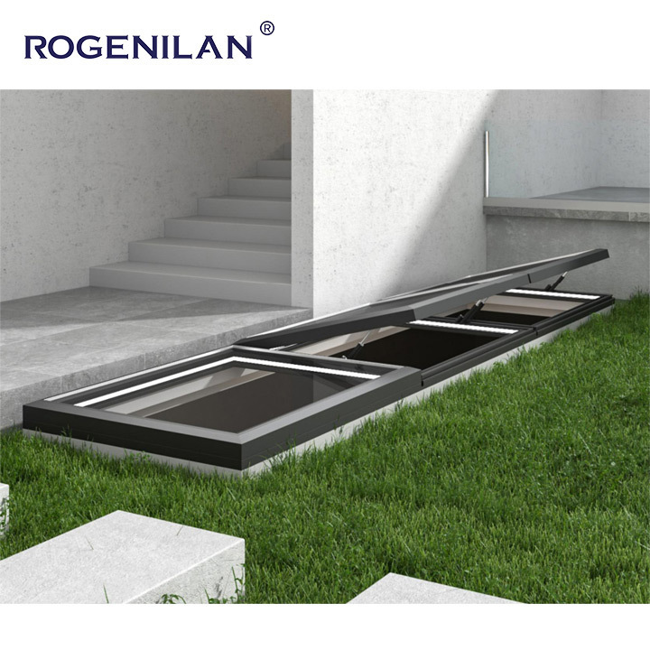 ROGENILAN Manufacturer OEM Design Electric Retractable Sliding Glass Vent Window Skylight Roof System For Patio Sunroom