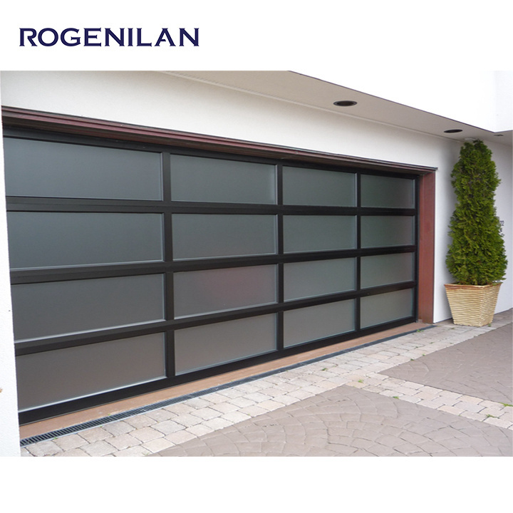 ROGENILAN Garage Doors Customized Size 16x8 9x8 10x8ft Aluminum Grill Entry Door Design Black Garage Doors