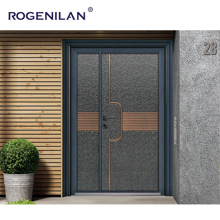 ROGENILAN Modern Exterior Main Gate Door Designs Front Aluminum Iron Entry Doors Entrance Security Aluminium Door For House