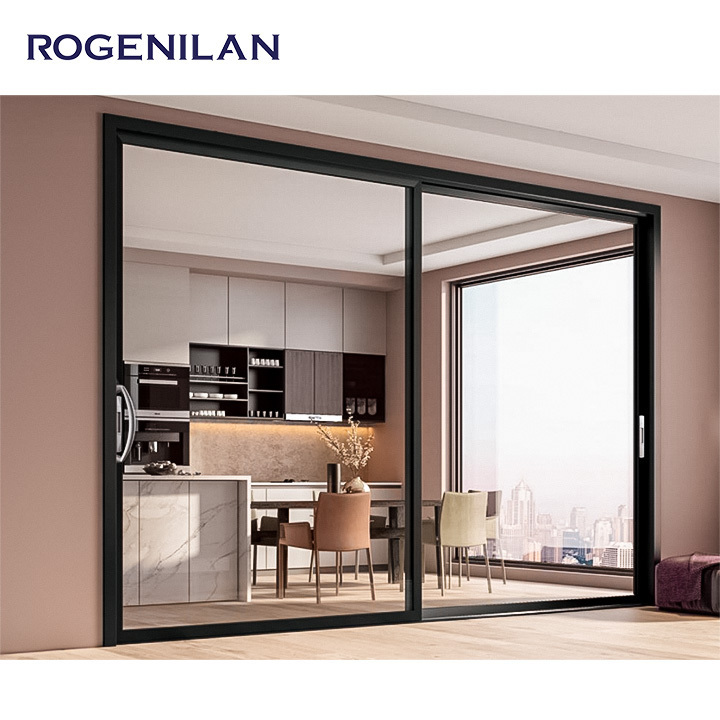 ROGENILAN Conceal Pocket Slide Doors Inside Stacking Sliding Patio Door Double Tempered Aluminumdoor Hidden Glass Security