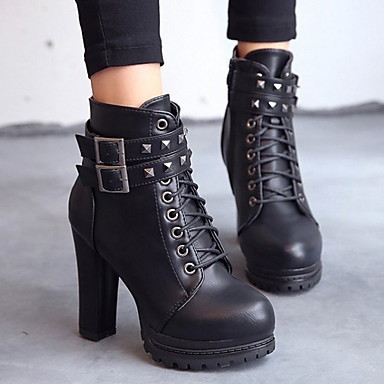 Women's Boots Chunky Heel Round Toe PU Booties / Ankle Boots Fall & Winter Black