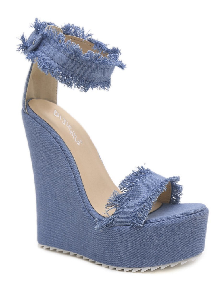 New women's Wedges Denim Ankle Strap Shoe Super High Heel Sandals Women's shoe