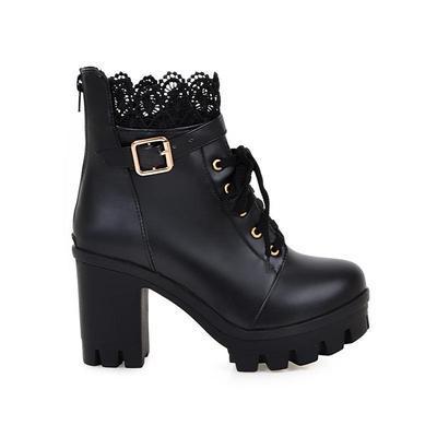 Platform Women Lace Up Thick Heel Ppunk Rock Shoes Ladies High Heel Motorcycle Boots