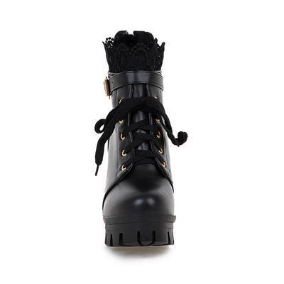 Platform Women Lace Up Thick Heel Ppunk Rock Shoes Ladies High Heel Motorcycle Boots