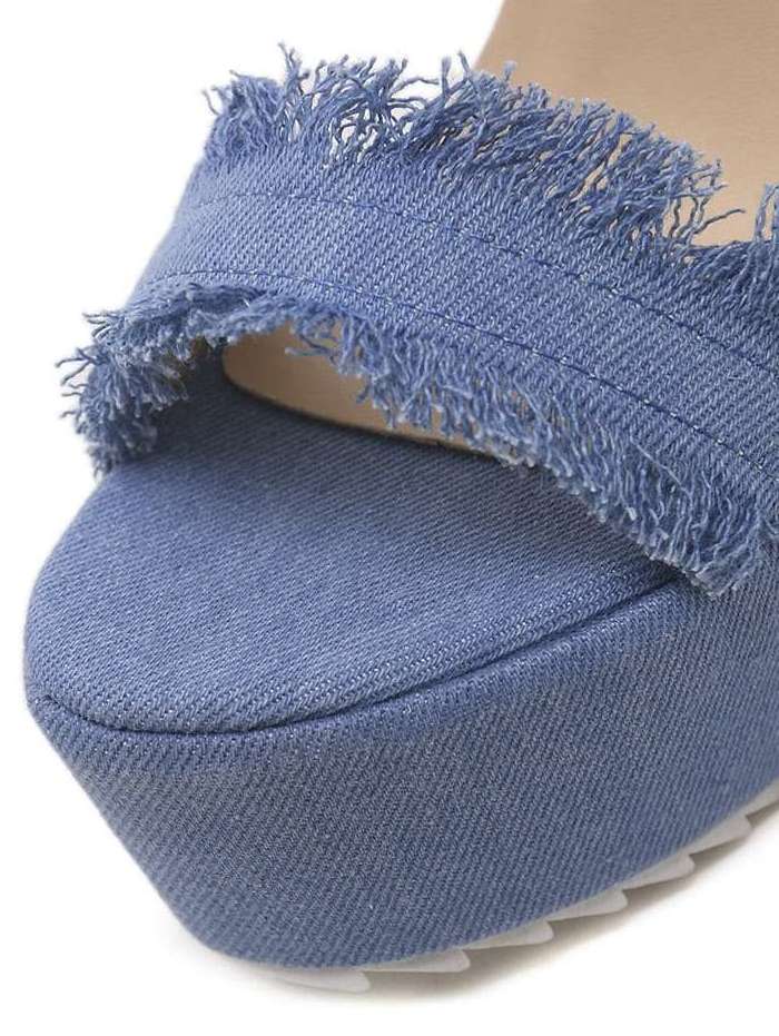 New women's Wedges Denim Ankle Strap Shoe Super High Heel Sandals Women's shoe