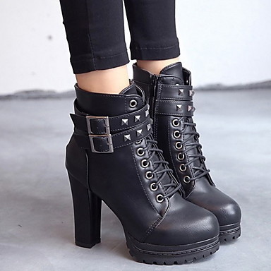 Women's Boots Chunky Heel Round Toe PU Booties / Ankle Boots Fall & Winter Black