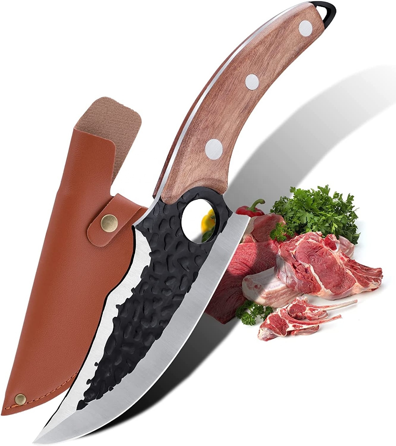 Full Tang Forging Handmade Kitchen Chef Knife with Sheath Cleaver Butcher Chopper Boning Knife