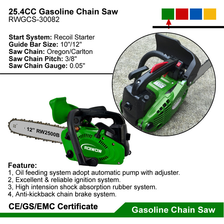 25.4CC 2-Stroke Gasoline Chainsaw Mini Gas Power Chain Saw Wood Cutting Saws Machine Garden Tool Small Portable Petrol Chainsaws