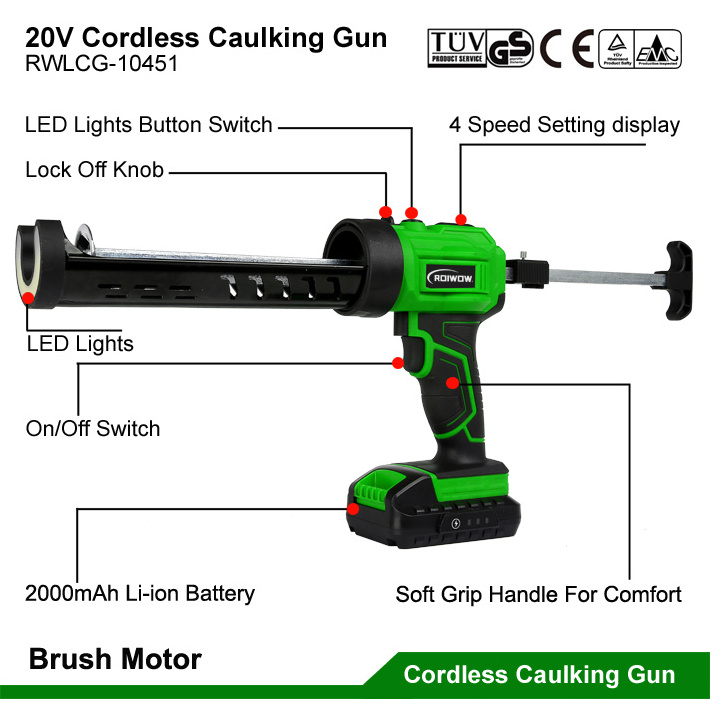 20V Lithium Battery Power Electric Caulking Gun Cordless Tools Portable Caulk Gun Sealant Silicone Glass Glue Guns Cordless