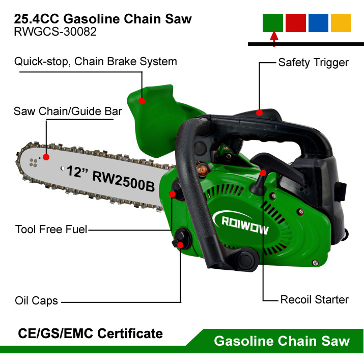 25.4CC 2-Stroke Gasoline Chainsaw Mini Gas Power Chain Saw Wood Cutting Saws Machine Garden Tool Small Portable Petrol Chainsaws