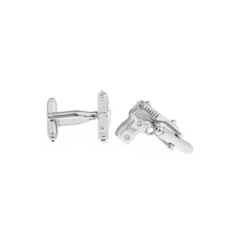 2023Fashion Silver Tone Pistol Cufflinks Gun Cuff Links Unique Design Metal Cuff link