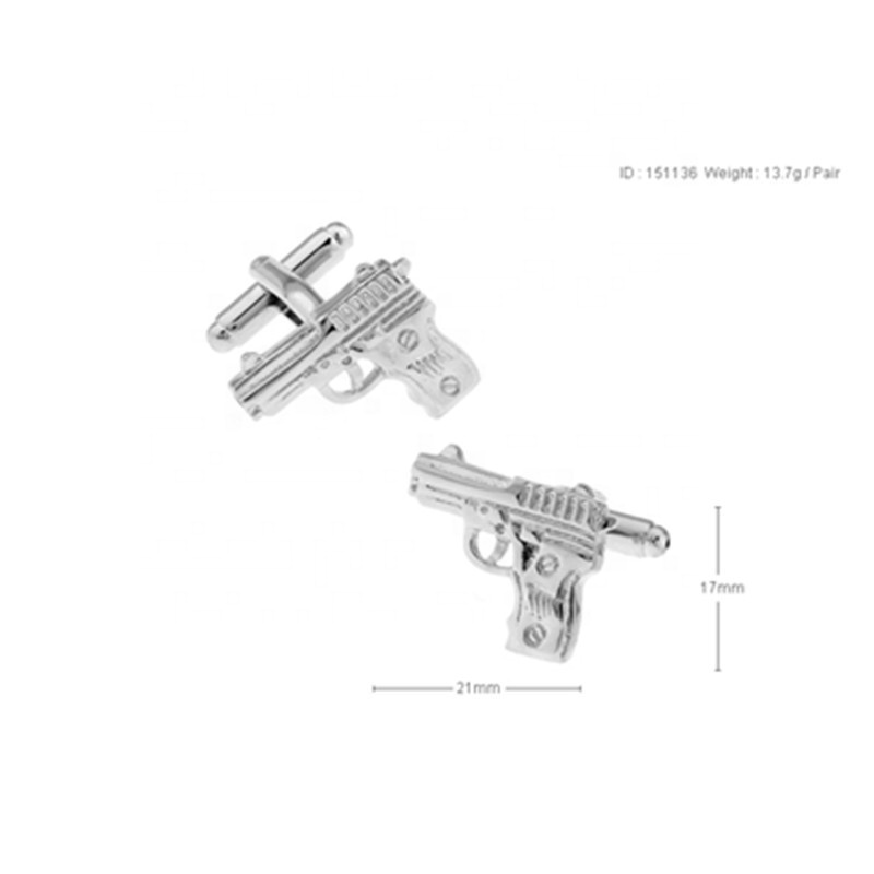 2023Fashion Silver Tone Pistol Cufflinks Gun Cuff Links Unique Design Metal Cuff link