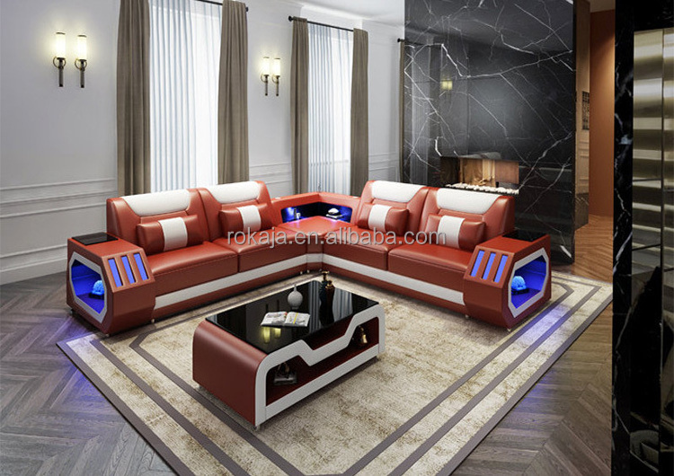 Luxury Smart Sectional Sofa Multifunctional Living Room Set Upholstered Sofa Modern Furniture U-Shaped Sofa With LED Light