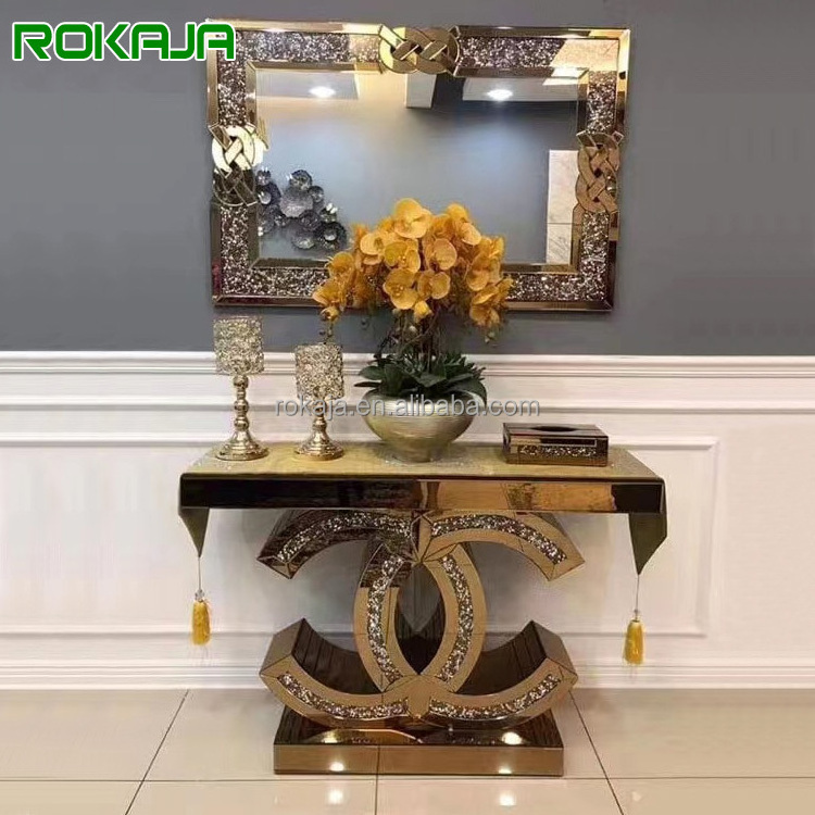 Multiple Designs Luxury Mirrors Console Table Crushed Diamond Decorative Entryway Table Fashion Mirrored Living Room Furniture