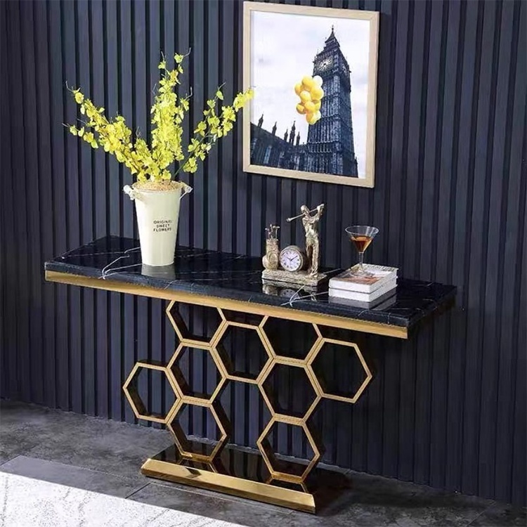 Golden Metal Console Table Black Marble Modern Living Room Latest Hallway Entrance Entryway Console Table