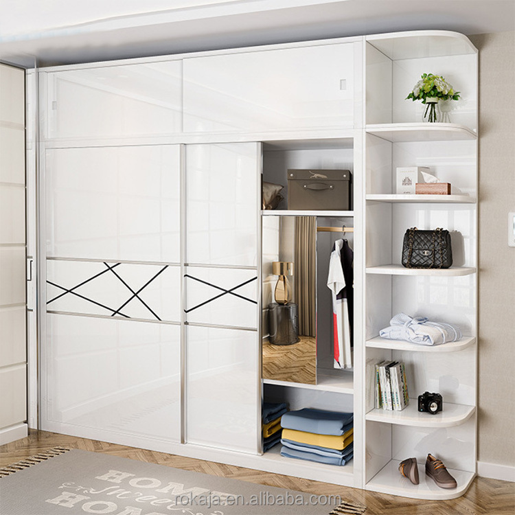 Modern White Wooden Wardrobe With Mirror Minimalist Push And Pull 2 Door Wardrobes Fashion Clothes Cabinet