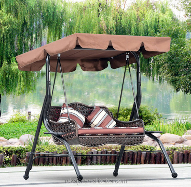 Outdoor Garden Patio Swing Chair 3 Seater Garden Swing Bed Chair Patio Waterproof Canopy Swing Bench