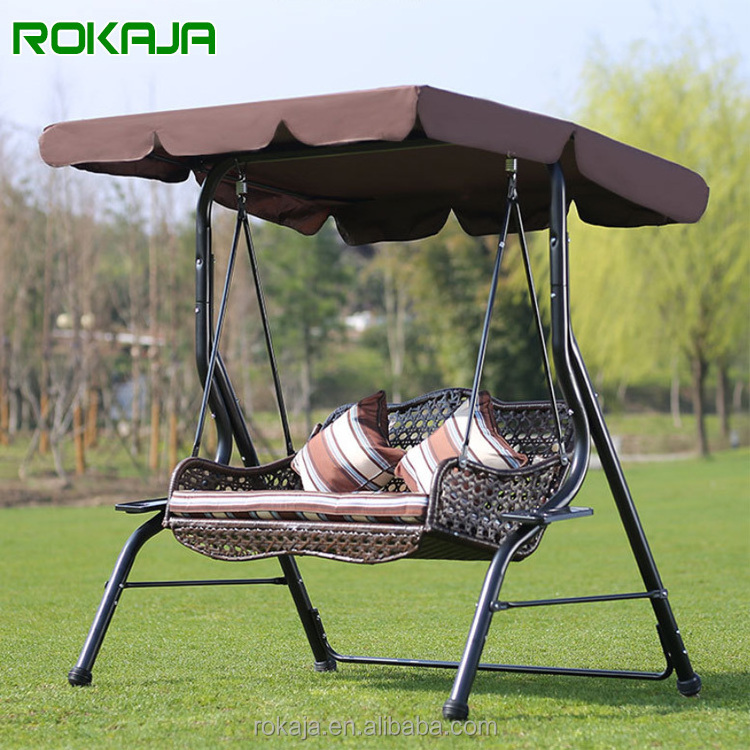 Outdoor Garden Patio Swing Chair 3 Seater Garden Swing Bed Chair Patio Waterproof Canopy Swing Bench