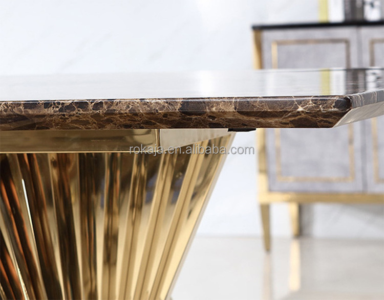 Creative Dining Table And Chairs Set Gold stainless steel Household Wedding Rectangular Retro Vein Marble Dinning Table Set