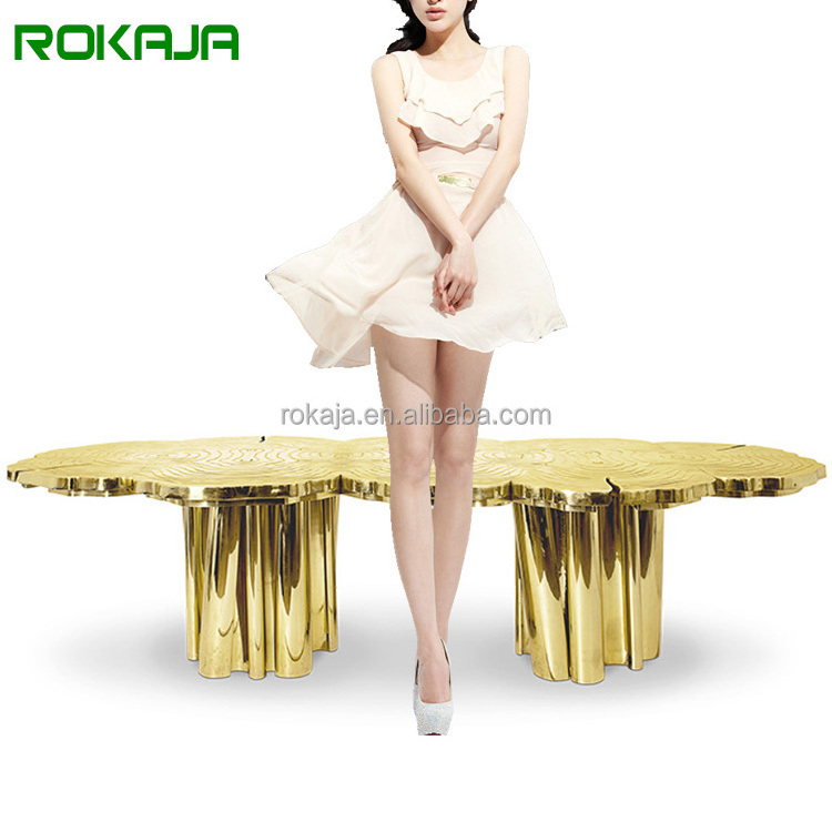 Luxury Tree Trunk Design Unique Dining Table Set Curved Gold Stainless Steel Polished Mirror 8 10 12 Seats Dinner Table