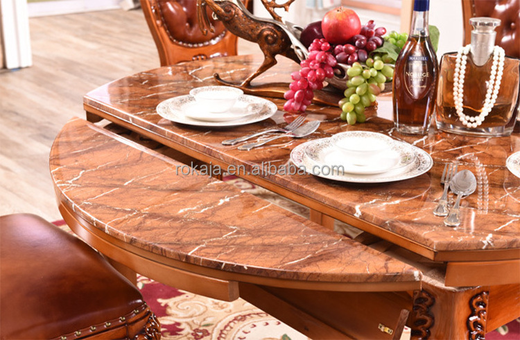 Classic European Style Folding Dining Table 6 Seaters Chairs Luxury Marble Wooden Rotating Dining Table Set