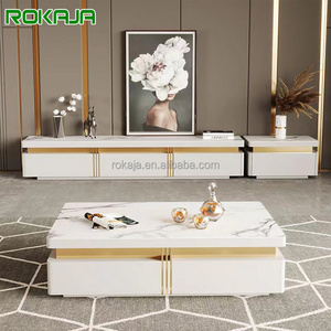 High Quality Sintered Stone Coffee Table Tv Cabinet Set Rectangular Coffee Table With Solid Wood Drawers Living Room Tv Stand