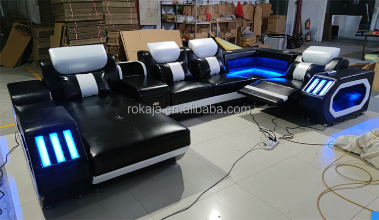 Luxury Smart Sectional Sofa Multifunctional Living Room Set Upholstered Sofa Modern Furniture U-Shaped Sofa With LED Light