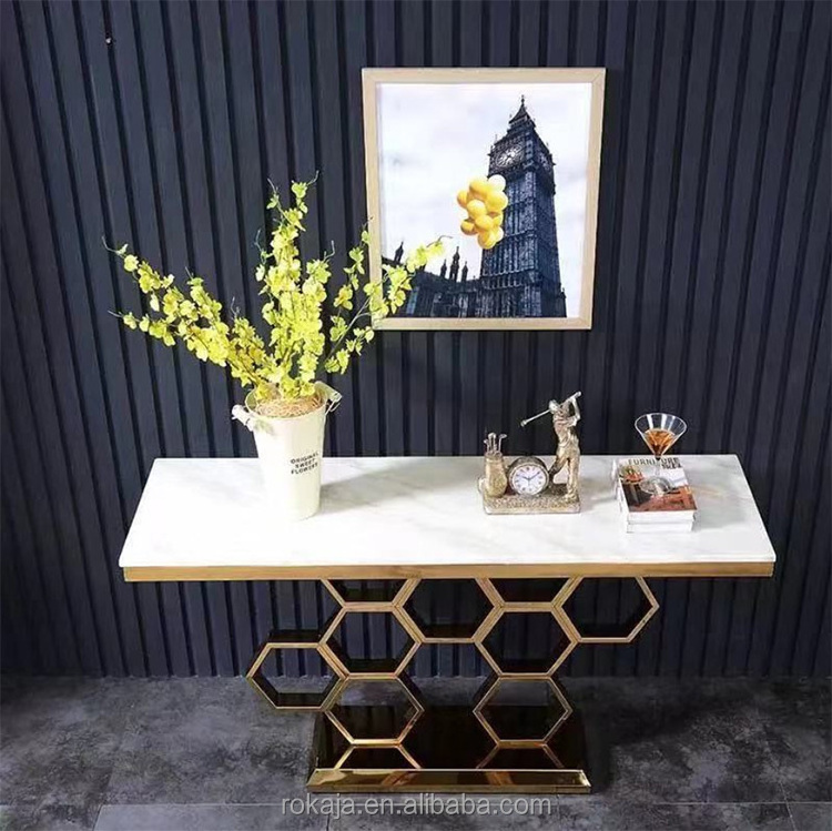 Golden Metal Console Table Black Marble Modern Living Room Latest Hallway Entrance Entryway Console Table