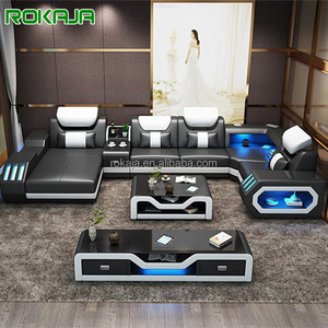 Luxury Smart Sectional Sofa Multifunctional Living Room Set Upholstered Sofa Modern Furniture U-Shaped Sofa With LED Light