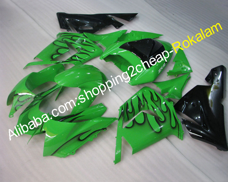 For Kawasaki 2004 2005 ZX-10R ZX 10R Parts 04 05 ZX10R Motorbike Black Flames Green Bodywork Fit Race Fairing