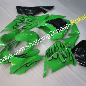 For Kawasaki 2004 2005 ZX-10R ZX 10R Parts 04 05 ZX10R Motorbike Black Flames Green Bodywork Fit Race Fairing