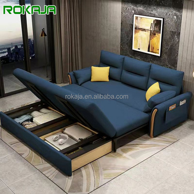 Modern Folding Sofa Bed Fabric Stretch Sofa Bed with Storage Space Living Room Bedroom Multifunctional Sofa Bed