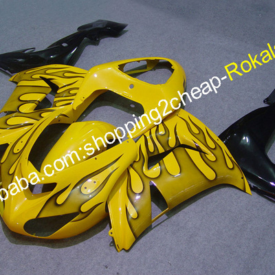 ZX 10R 06 07 Motorcycle Fairings For Kawasaki ZX-10R 2006 2007 ZX10R Black Flame Yellow Body Fairing Kit