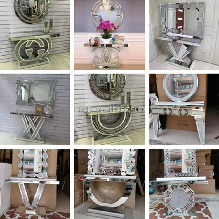 Multiple Designs Luxury Mirrors Console Table Crushed Diamond Decorative Entryway Table Fashion Mirrored Living Room Furniture