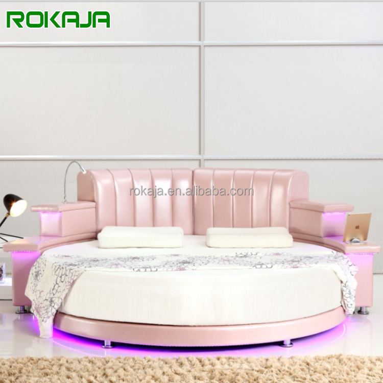 Hot Sale Cheap LED Beds Multifunctional Princess Pink Round Bed Room Sets Usb Bedroom Sets