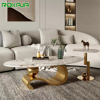 Luxury Golden Ball Base Design Coffee Table Set Marble Stone Top Stainless Steel Frame Tea Center Table