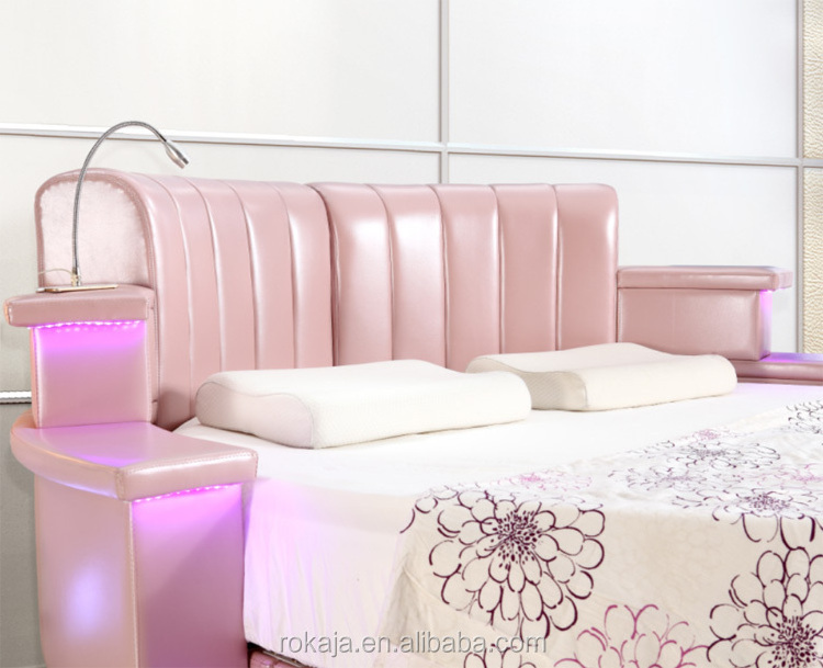 Hot Sale Cheap LED Beds Multifunctional Princess Pink Round Bed Room Sets Usb Bedroom Sets