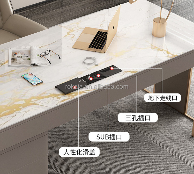 Modern Multifunctional Office Table With Drawers Rock Board Top Stainless Steel Leg Computer Study Desk Home Office Furniture