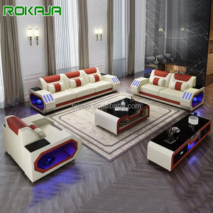 Modern Led Light Sofa Sectional Set Luxury Living Room Leather Sofa Multi-Function Furniture Wholesale Factory Direct Couch