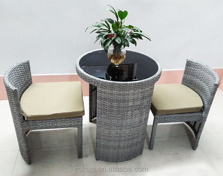 Balcony Restaurant Rattan Hide Chair Outdoor Dining Table Set Wicker Garden Table Chair Three-Piece Wicker Furniture