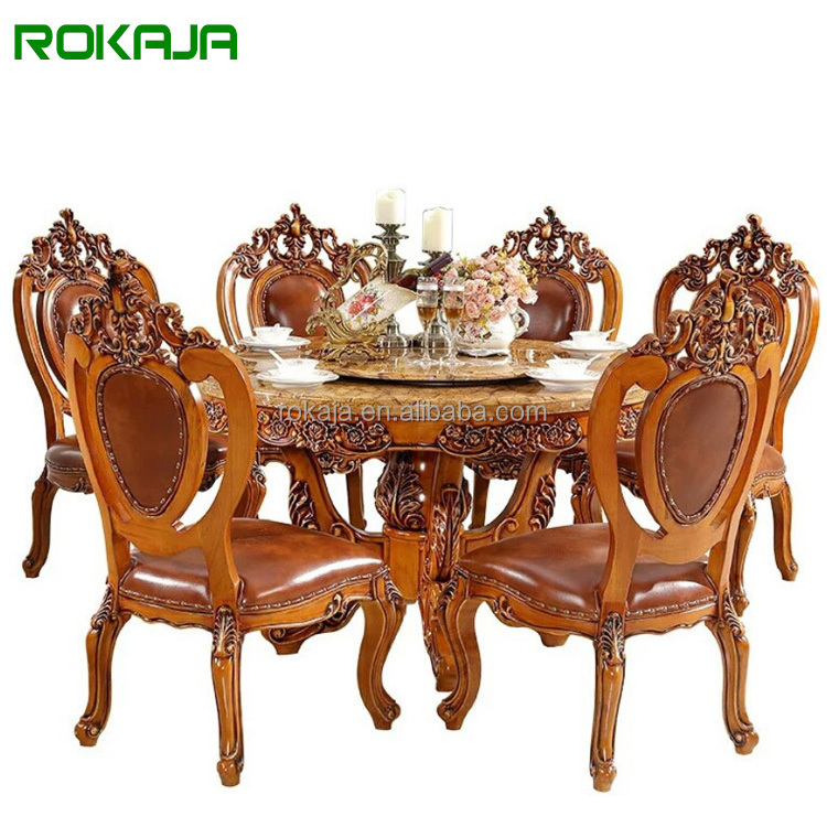 Antique Wooden Hand Carved Royal Round Dining Table 6 Seater Solid Wood Dining Room Tables Furniture