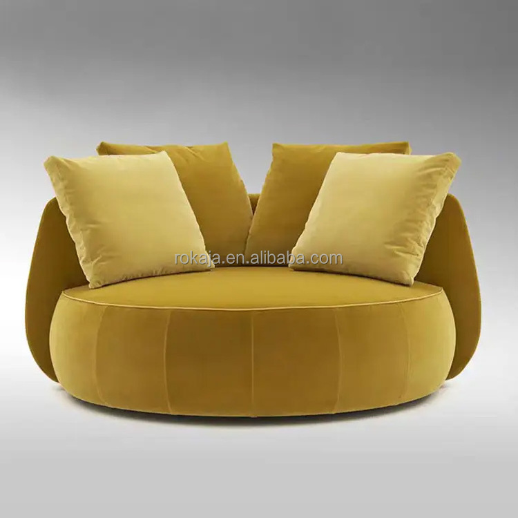 Luxury Hotel Lobby Corner Sofa Velvet Fabric Swivel Chairs Villa Leisure Resting Rotating Big Round Single Sofa Chair