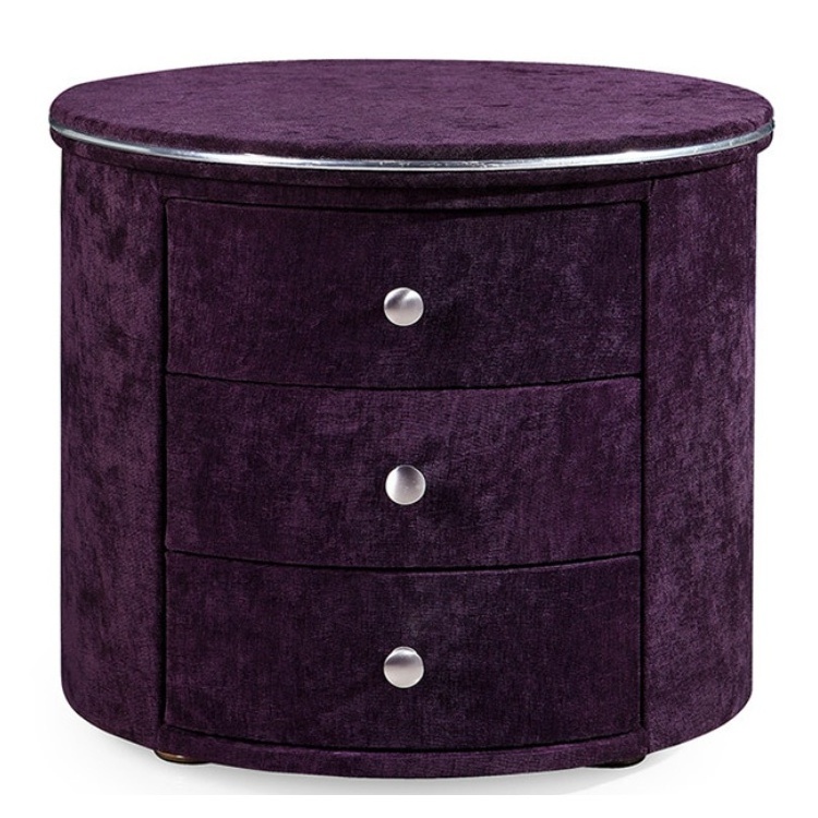 Kids Bedside Table Purple Fabric Vintage Nightstands Round Wood Nightstand Bedroom Lamp Tables Set