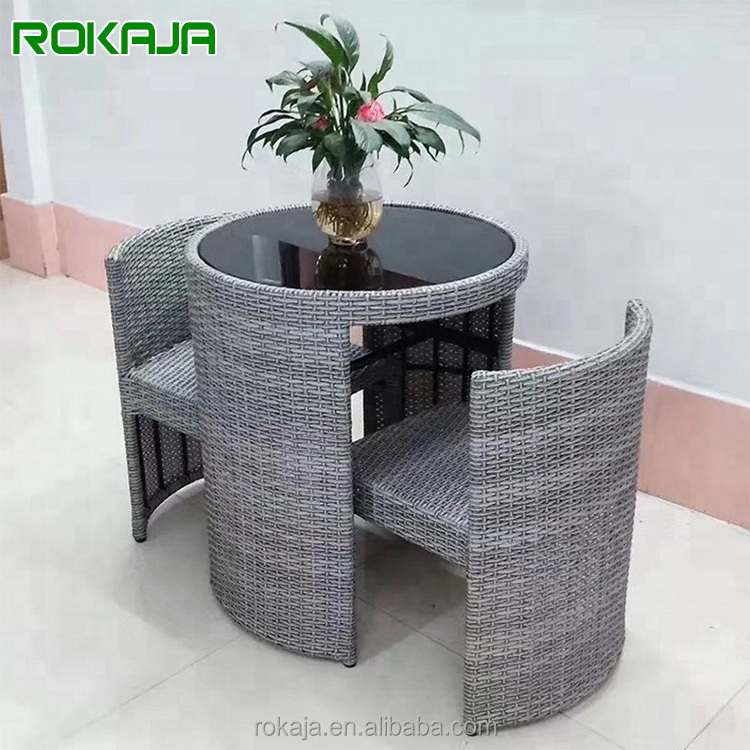 Balcony Restaurant Rattan Hide Chair Outdoor Dining Table Set Wicker Garden Table Chair Three-Piece Wicker Furniture