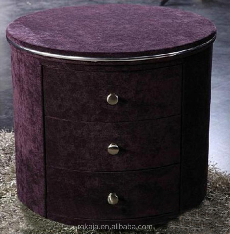 Kids Bedside Table Purple Fabric Vintage Nightstands Round Wood Nightstand Bedroom Lamp Tables Set