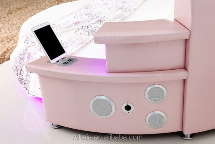 Hot Sale Cheap LED Beds Multifunctional Princess Pink Round Bed Room Sets Usb Bedroom Sets