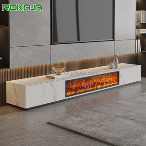 Modern Simulated Flame TV Stand Decorative Cabinet Electric Fireplace Design Rock Marble Top Coffee Table