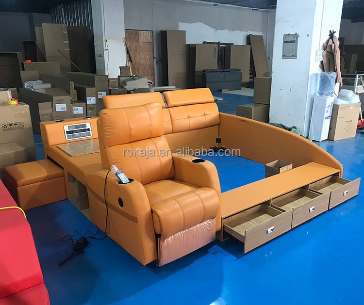 Modern Multifunctional Bed With Usb Electric Massage Sofa Chair Beds Design Set Leather Bedroom Set Furniture