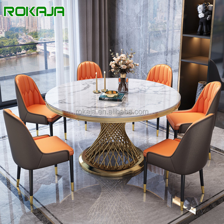 Modern Italian Marble Stainless Steel Vacuum Dinning Table Sets Round Rotating Dining Table