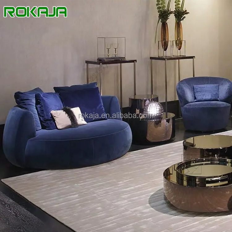 Luxury Hotel Lobby Corner Sofa Velvet Fabric Swivel Chairs Villa Leisure Resting Rotating Big Round Single Sofa Chair